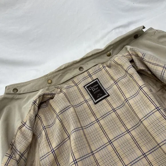 Christian Dior Monsieur Trench Coat Raincoat Mens 42L Beige Classic 80s Vintage